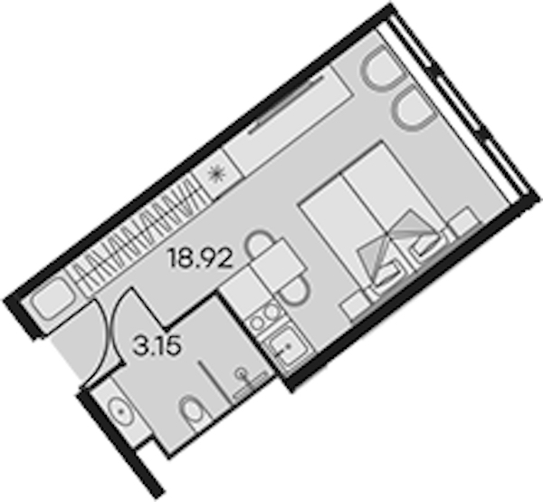 Квартира студия 22.07 м², 11/15 эт., Апарт-отель «Апарт-отель 25-7 Заневский»